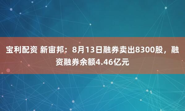 宝利配资 新宙邦：8月13日融券卖出8300股，融资融券余额4.46亿元