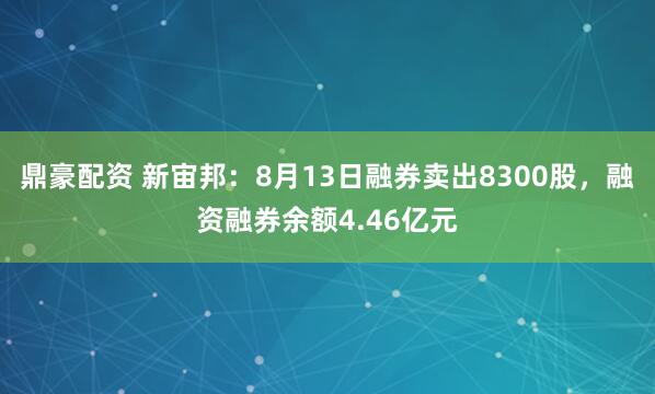 鼎豪配资 新宙邦：8月13日融券卖出8300股，融资融券余额4.46亿元