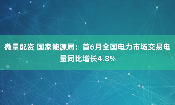 微量配资 国家能源局：首6月全国电力市场交易电量同比增长4.8%