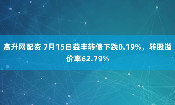 高升网配资 7月15日益丰转债下跌0.19%，转股溢价率62.79%